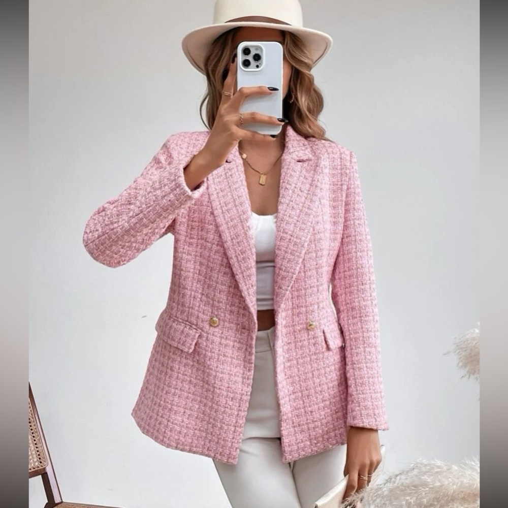 Luxe Plaid Tweed Button Down  Blazer Jacket Coat - Picture 6 of 15